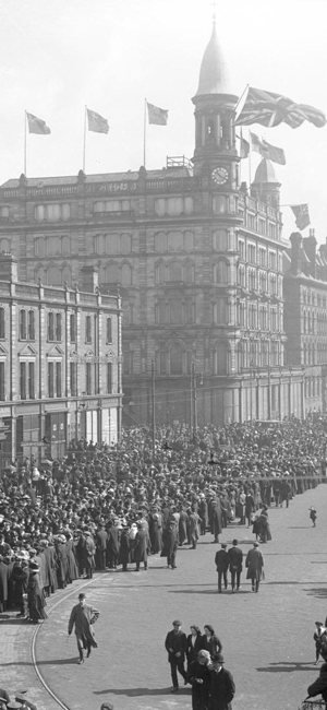 Unionist clubs marching down Donegall Square North in Belfast on 9 April 1912