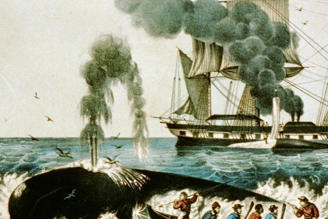 Nineteenth century painting of whalers off the New England coast.