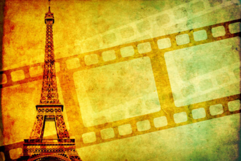 film reel on an image of Paris 