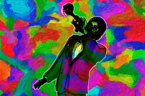 colorful image of jazz musician